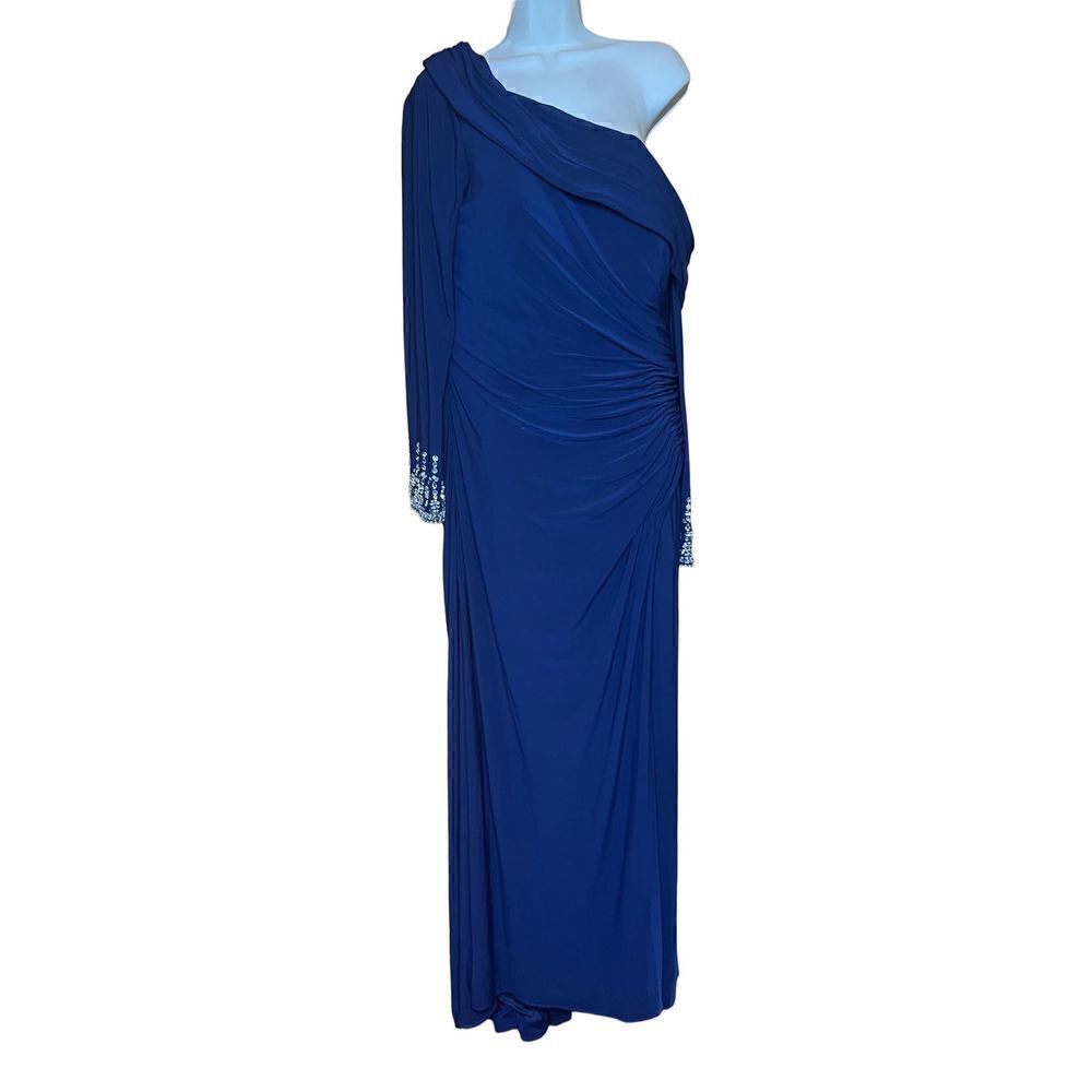 Mac Duggal One Shoulder Long Sleeve Jersey Gown NWT Size 14 - Picture 4 of 10